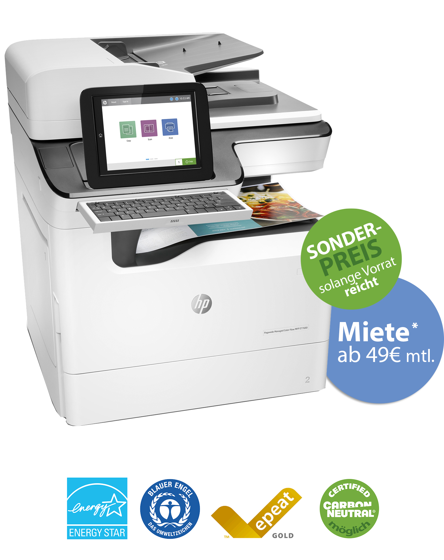 HP A3-Business-Farb-Multifunktionsdrucker besonders kosteneffizient - HP PageWide Managed Color Flow E77660z