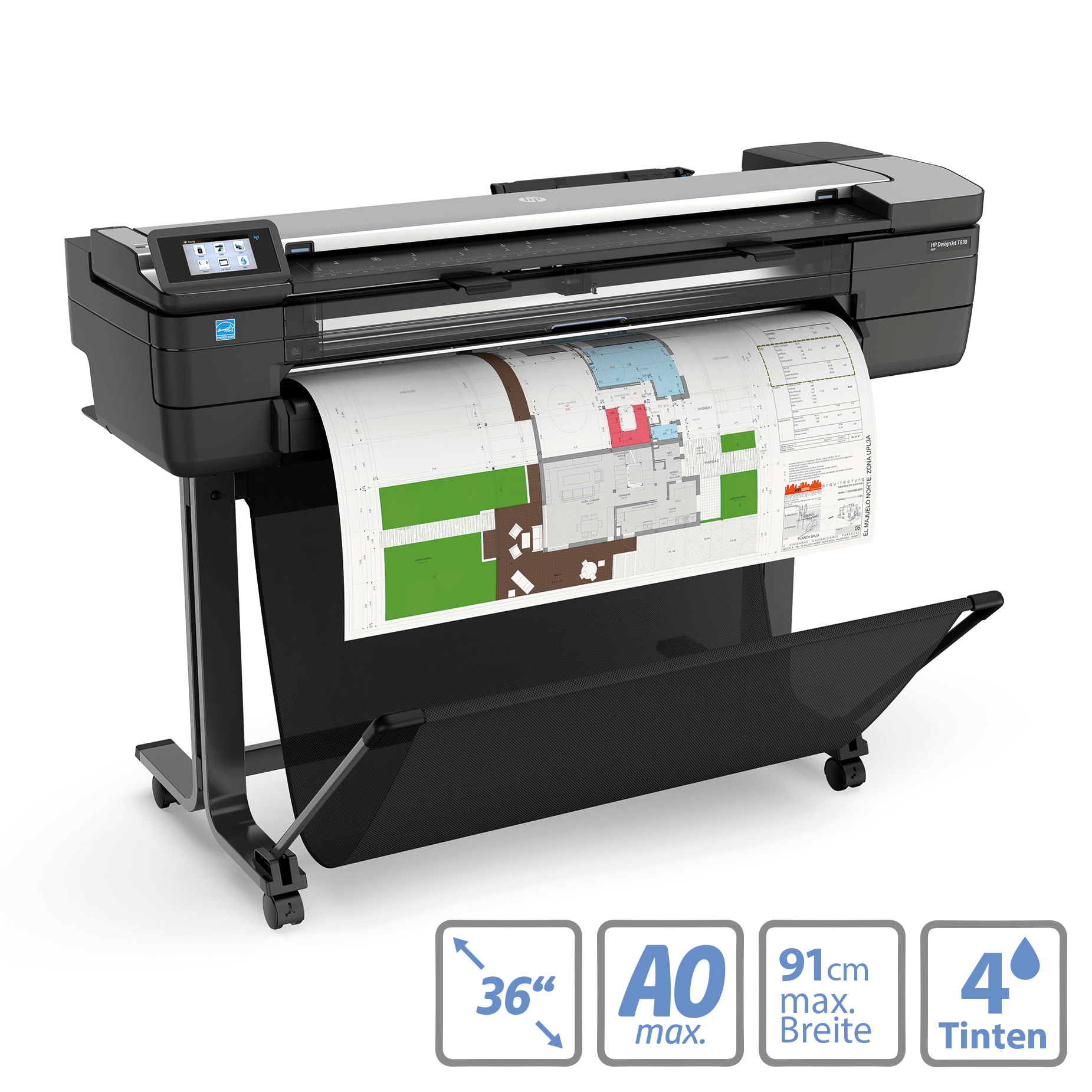 HP Designjet T830 MFP: Multifunktionaler Großformatdrucker mit 91cm (36 Zoll) Druckbreite und 4 Druckfarben